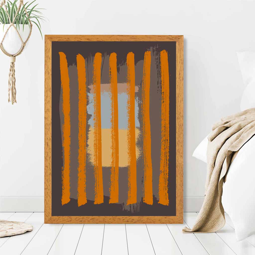 Modern Abstract Grey, Orange Stripes Art Print | Wall Art Plaza