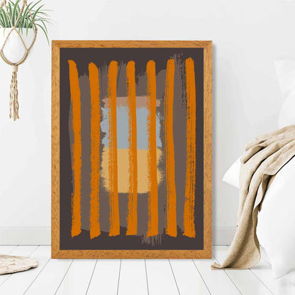 Modern Abstract Grey, Orange Stripes Art Print | Wall Art Plaza