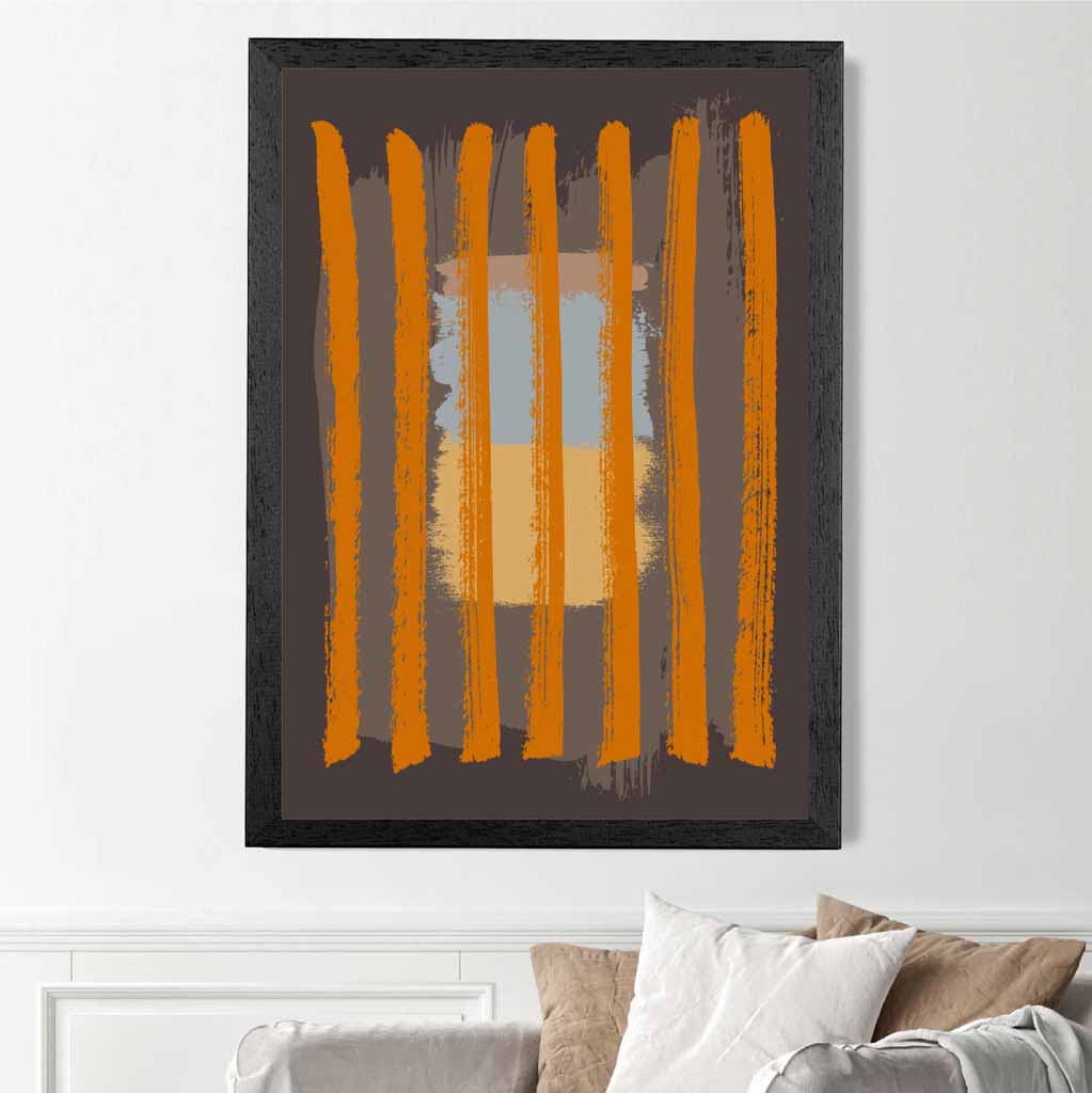 Modern Abstract Grey, Orange Stripes Art Print | Wall Art Plaza