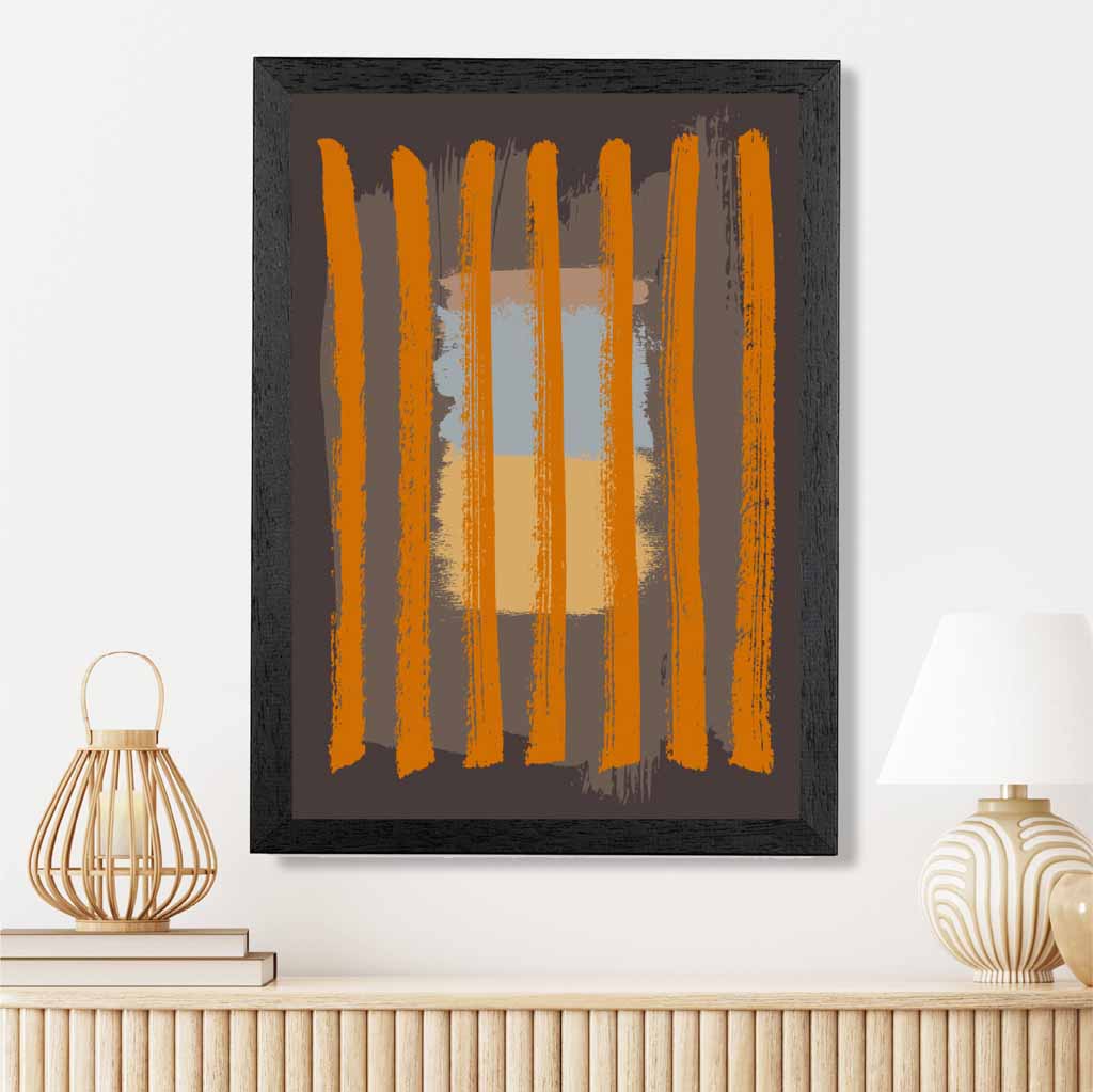 Modern Abstract Grey, Orange Stripes Art Print | Wall Art Plaza