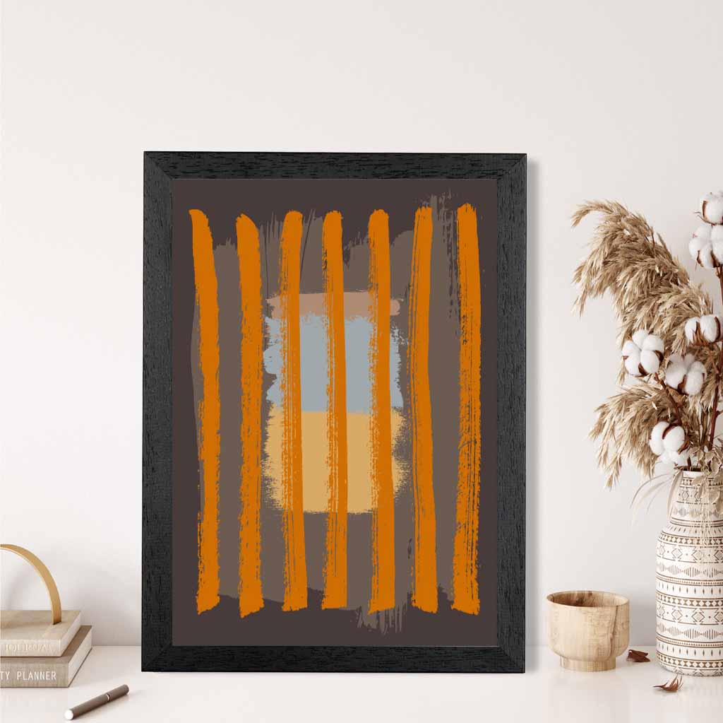 Modern Abstract Grey, Orange Stripes Art Print | Wall Art Plaza