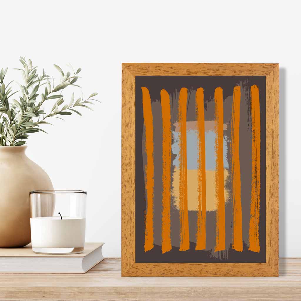 Modern Abstract Grey, Orange Stripes Art Print | Wall Art Plaza