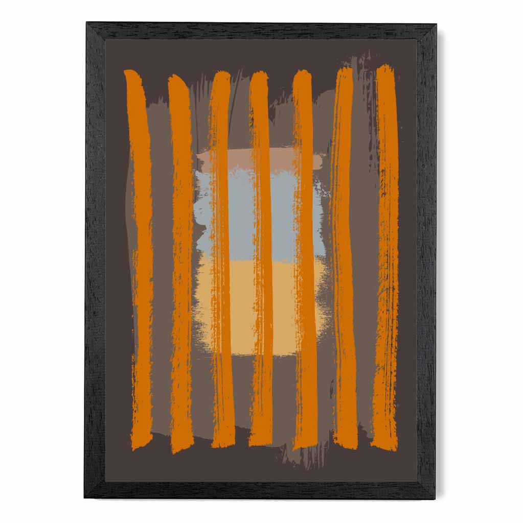 Modern Abstract Grey, Orange Stripes Art Print | Wall Art Plaza