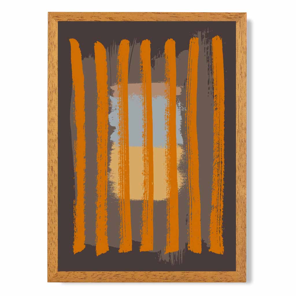 Modern Abstract Grey, Orange Stripes Art Print | Wall Art Plaza