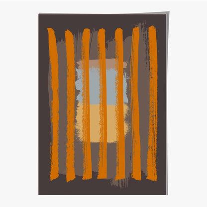 Modern Abstract Grey, Orange Stripes Art Print | Wall Art Plaza