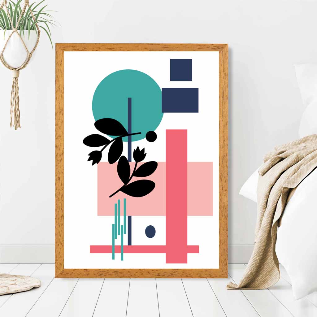 Quirky Geometric Pink, Blue Floral No 3 Art Print | Wall Art Plaza