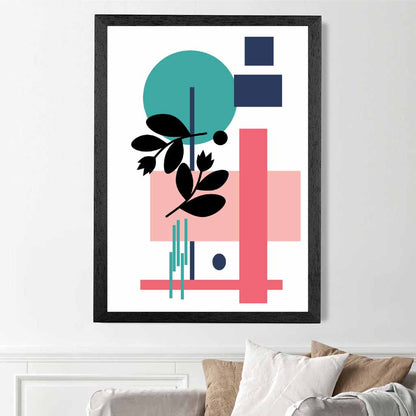 Quirky Geometric Pink, Blue Floral No 3 Art Print | Wall Art Plaza