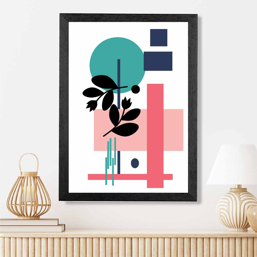 Quirky Geometric Pink, Blue Floral No 3 Art Print | Wall Art Plaza