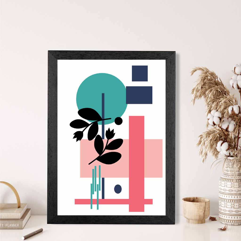 Quirky Geometric Pink, Blue Floral No 3 Art Print | Wall Art Plaza