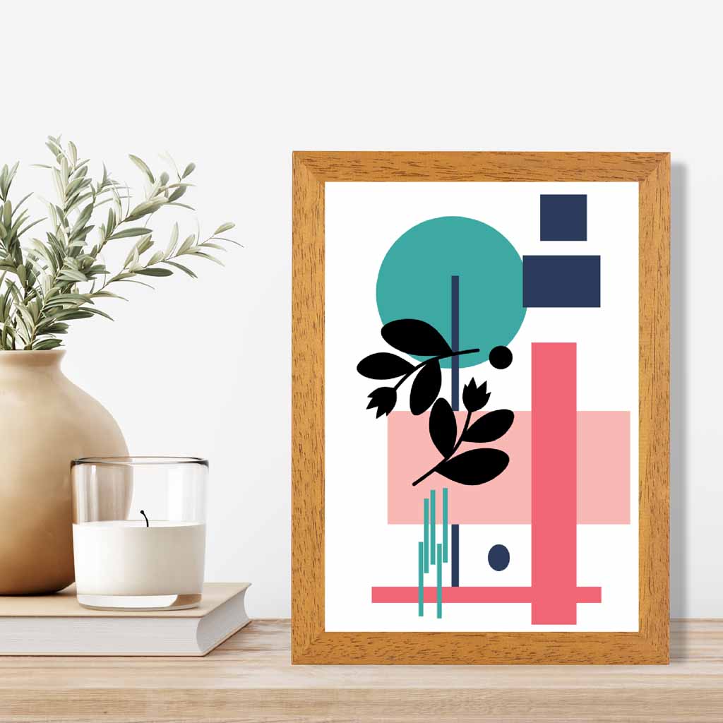 Quirky Geometric Pink, Blue Floral No 3 Art Print | Wall Art Plaza