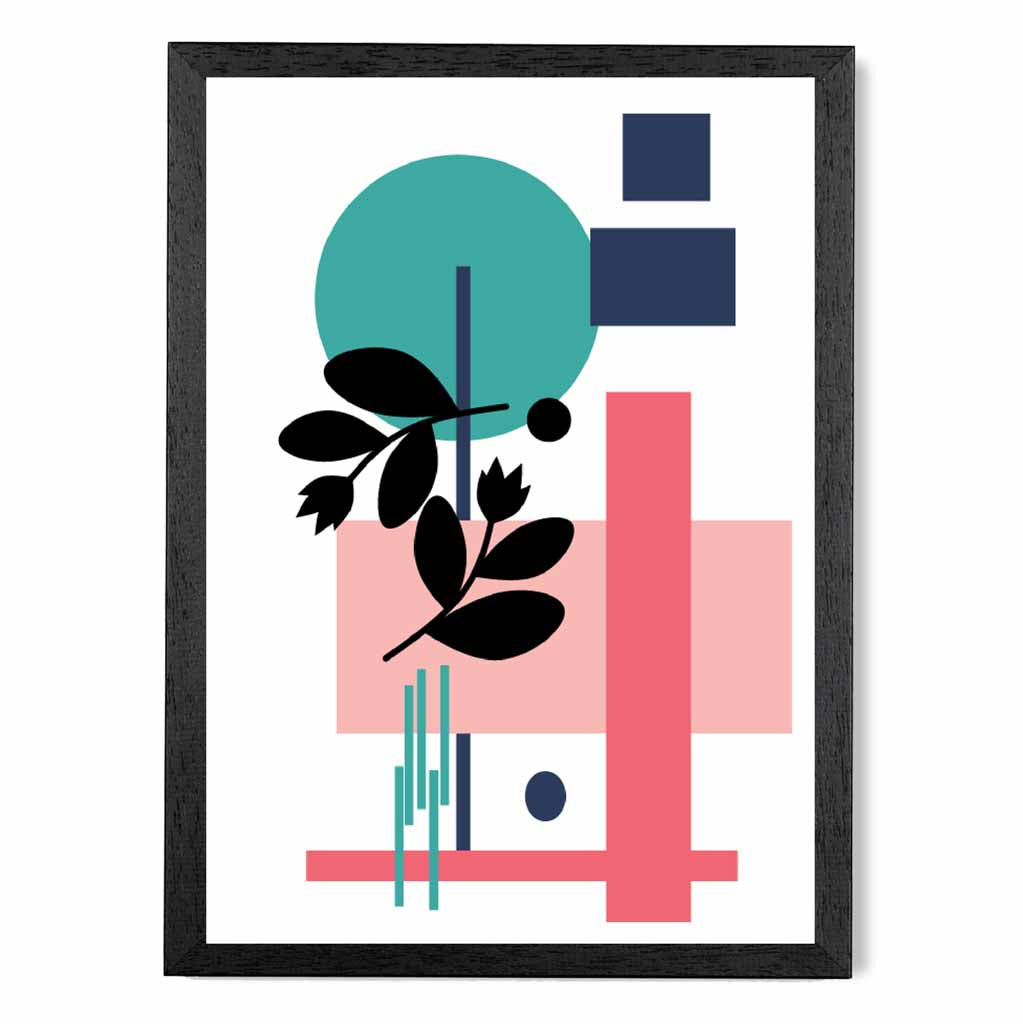 Quirky Geometric Pink, Blue Floral No 3 Art Print | Wall Art Plaza