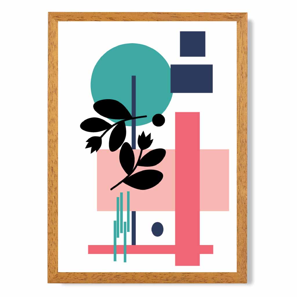 Quirky Geometric Pink, Blue Floral No 3 Art Print | Wall Art Plaza