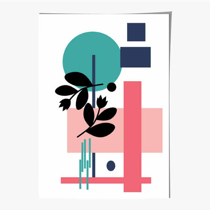 Quirky Geometric Pink, Blue Floral No 3 Art Print | Wall Art Plaza