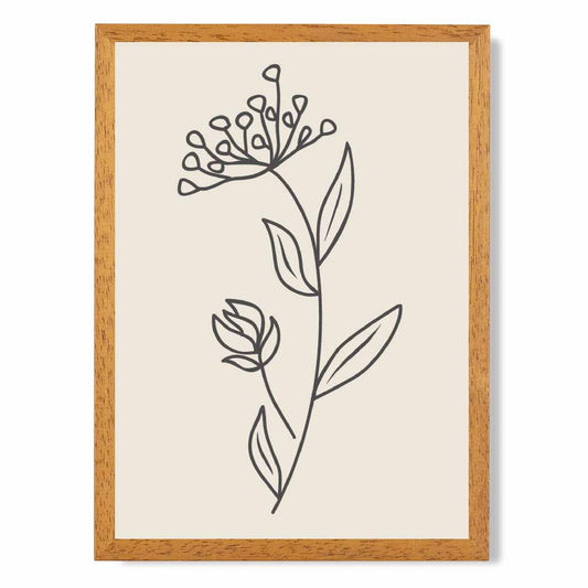 Sketch Beige, Black Floral No 1 Art Print | Wall Art Plaza