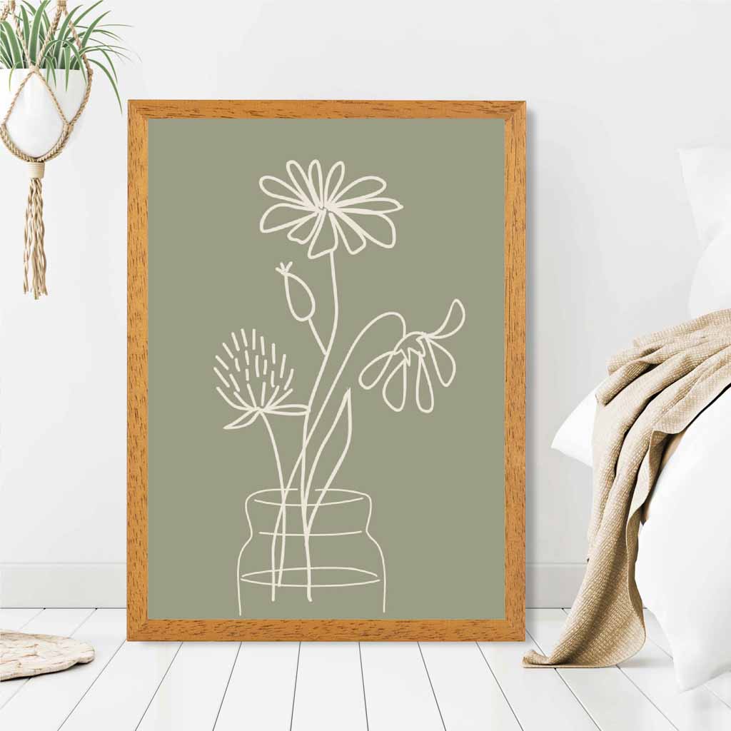 Sketch Green, Beige Floral No 2 Art Print | Wall Art Plaza