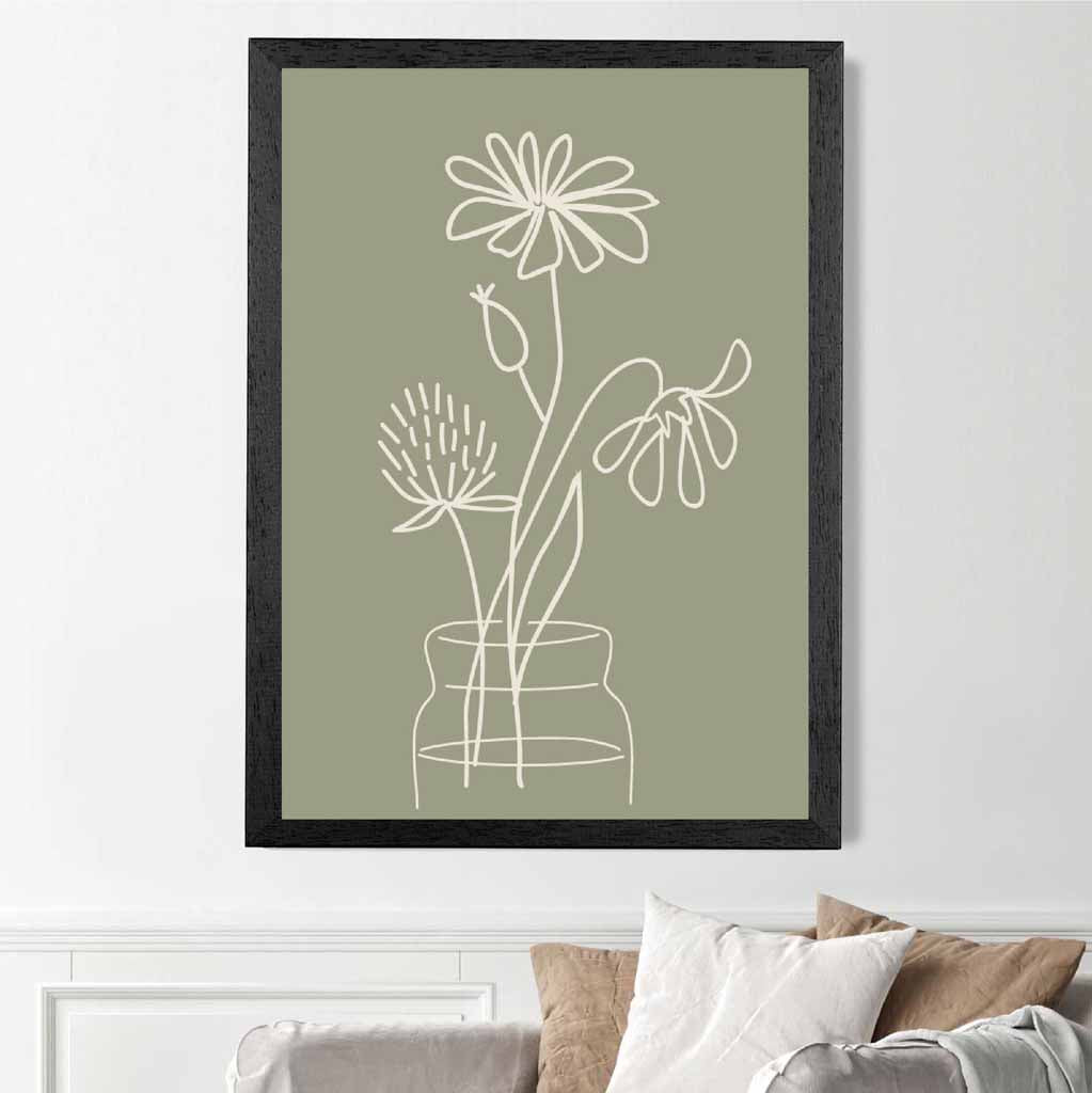 Sketch Green, Beige Floral No 2 Art Print | Wall Art Plaza