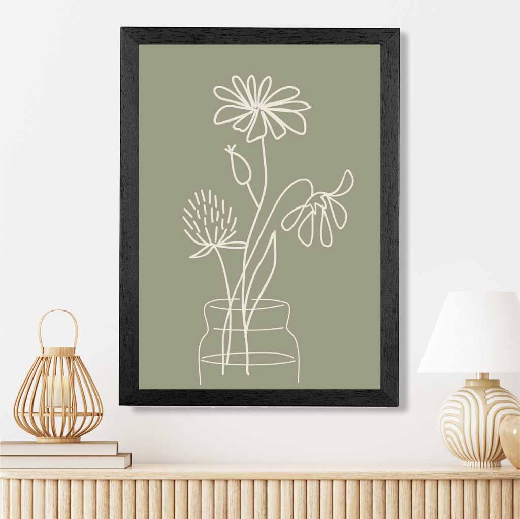 Sketch Green, Beige Floral No 2 Art Print | Wall Art Plaza