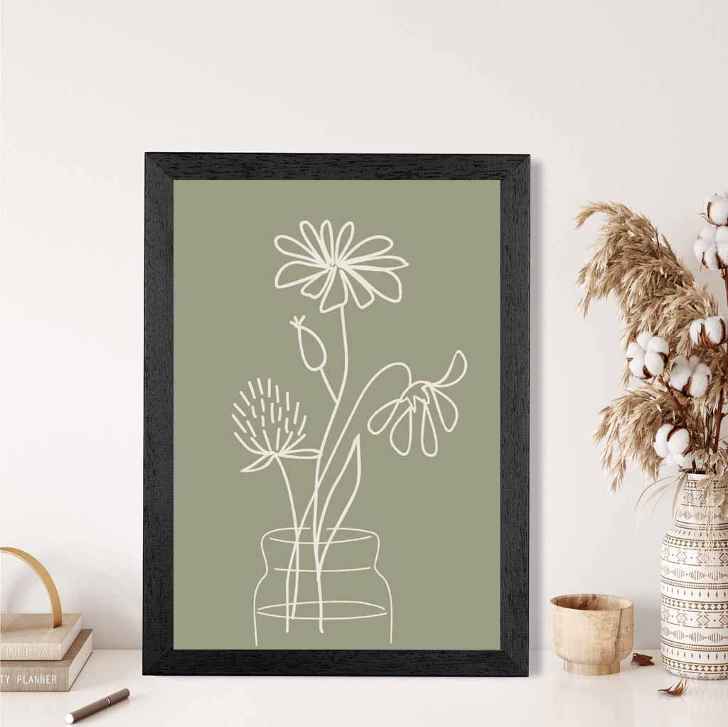 Sketch Green, Beige Floral No 2 Art Print | Wall Art Plaza