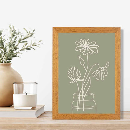 Sketch Green, Beige Floral No 2 Art Print | Wall Art Plaza