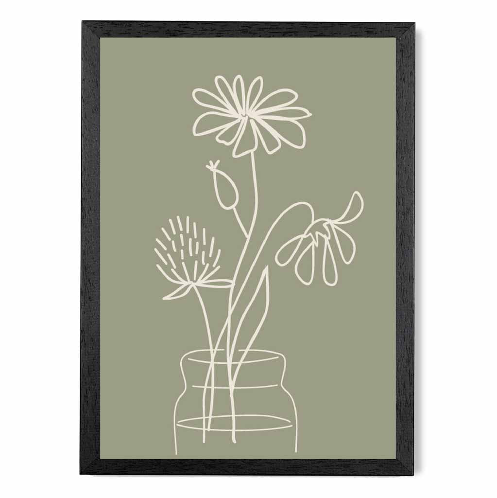 Sketch Green, Beige Floral No 2 Art Print | Wall Art Plaza