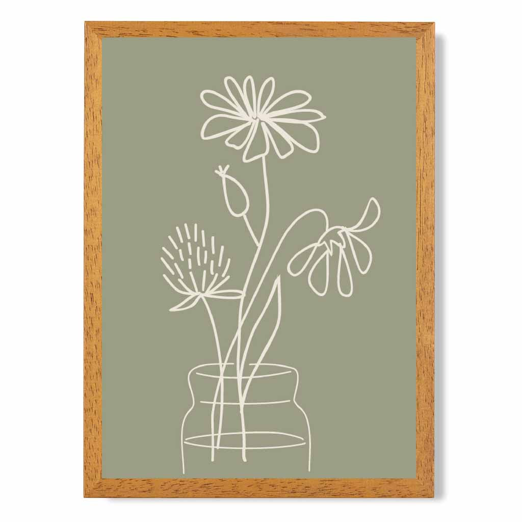 Sketch Green, Beige Floral No 2 Art Print | Wall Art Plaza