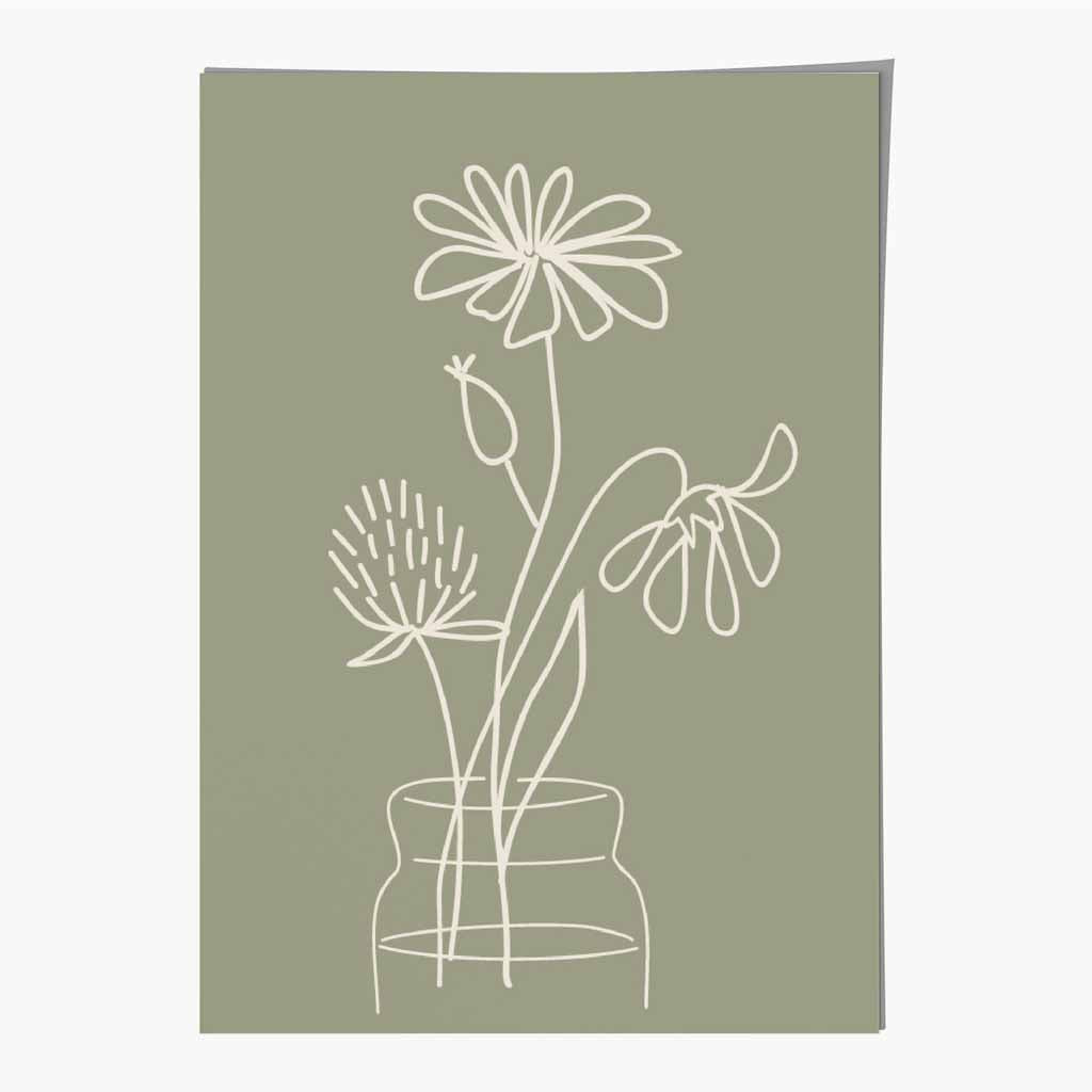 Sketch Green, Beige Floral No 2 Art Print | Wall Art Plaza