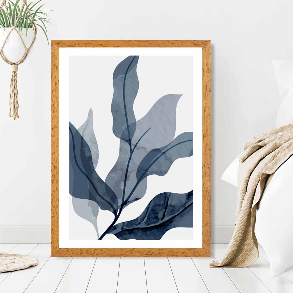 Abstract Painted Blue Leaves No 1 Art Print | Wall Art Plaza