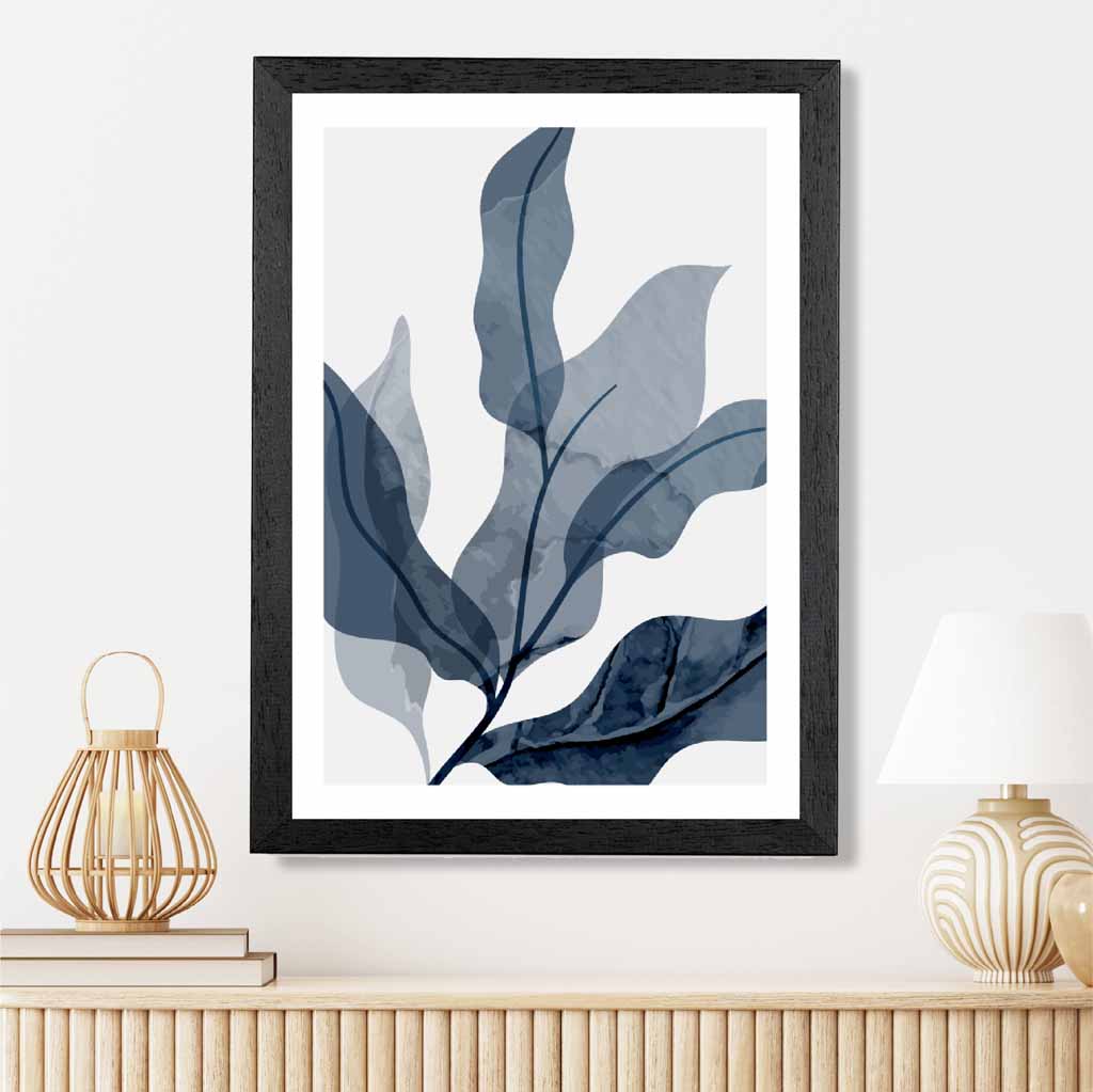 Abstract Painted Blue Leaves No 1 Art Print | Wall Art Plaza