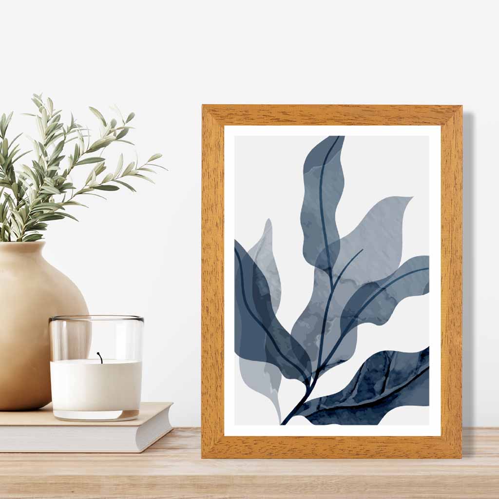 Abstract Painted Blue Leaves No 1 Art Print | Wall Art Plaza