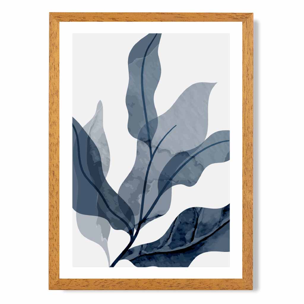 Abstract Painted Blue Leaves No 1 Art Print | Wall Art Plaza