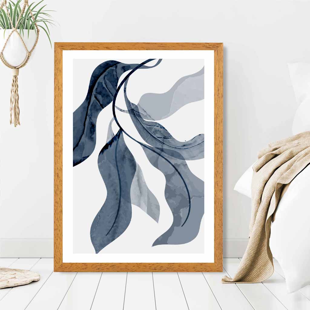 Abstract Painted Navy Leaves No 2 Art Print | Wall Art Plaza