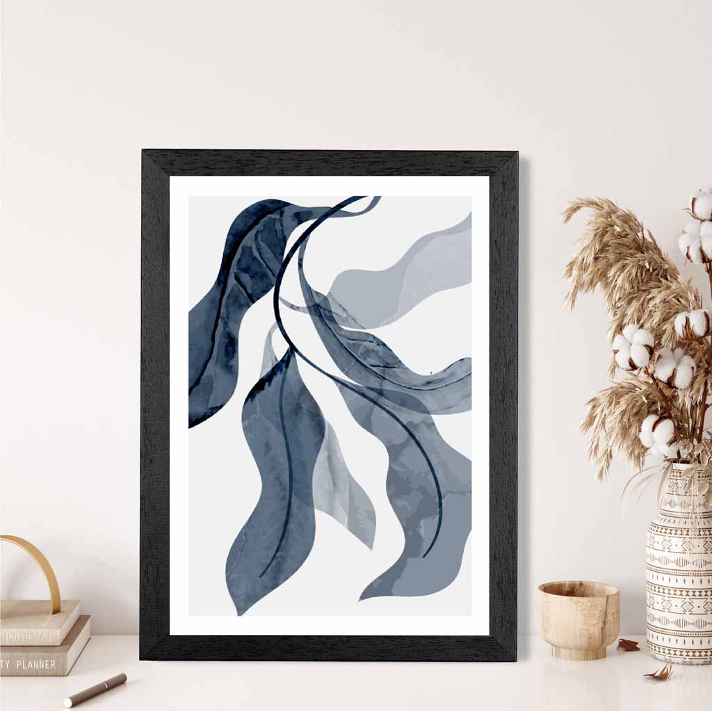 Abstract Painted Navy Leaves No 2 Art Print | Wall Art Plaza