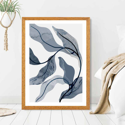 Abstract Painted Blue Leaves No 3 Art Print | Wall Art Plaza