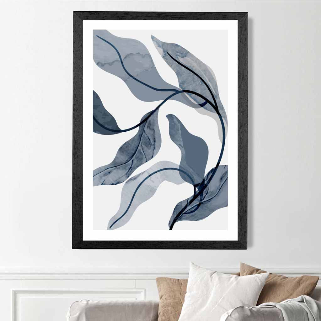 Abstract Painted Blue Leaves No 3 Art Print | Wall Art Plaza