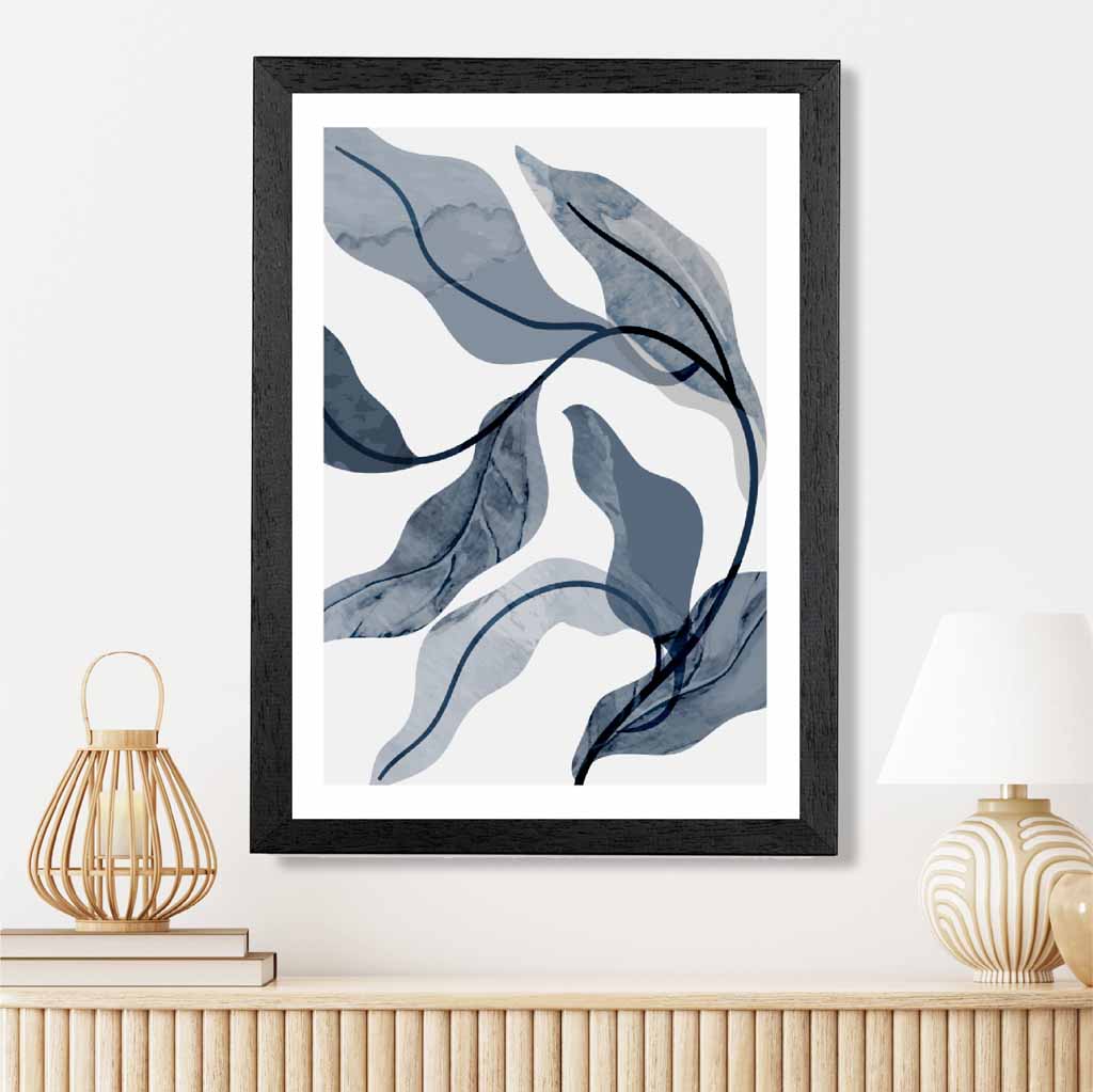 Abstract Painted Blue Leaves No 3 Art Print | Wall Art Plaza