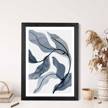 Abstract Painted Blue Leaves No 3 Art Print | Wall Art Plaza