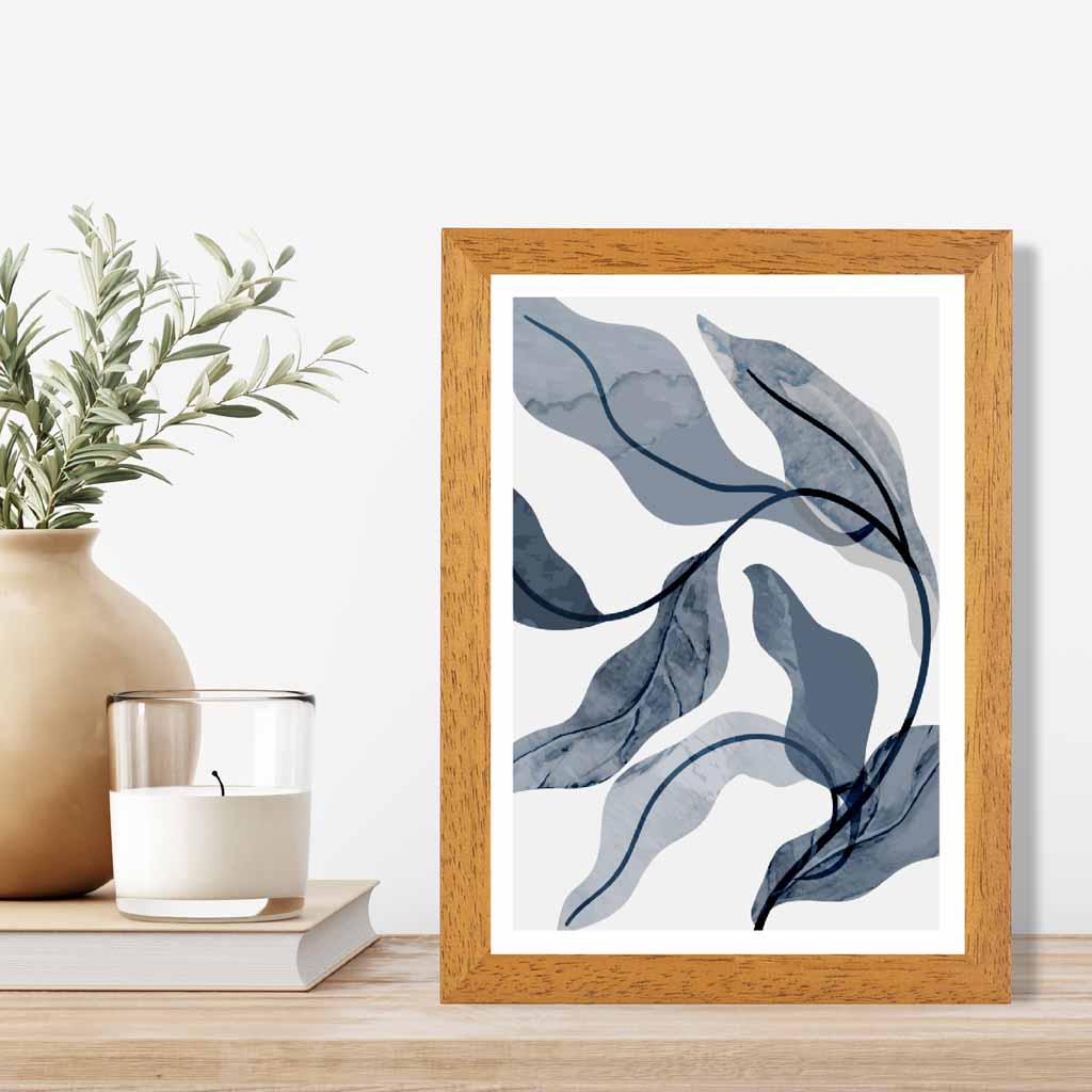 Abstract Painted Blue Leaves No 3 Art Print | Wall Art Plaza