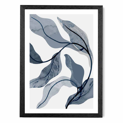 Abstract Painted Blue Leaves No 3 Art Print | Wall Art Plaza