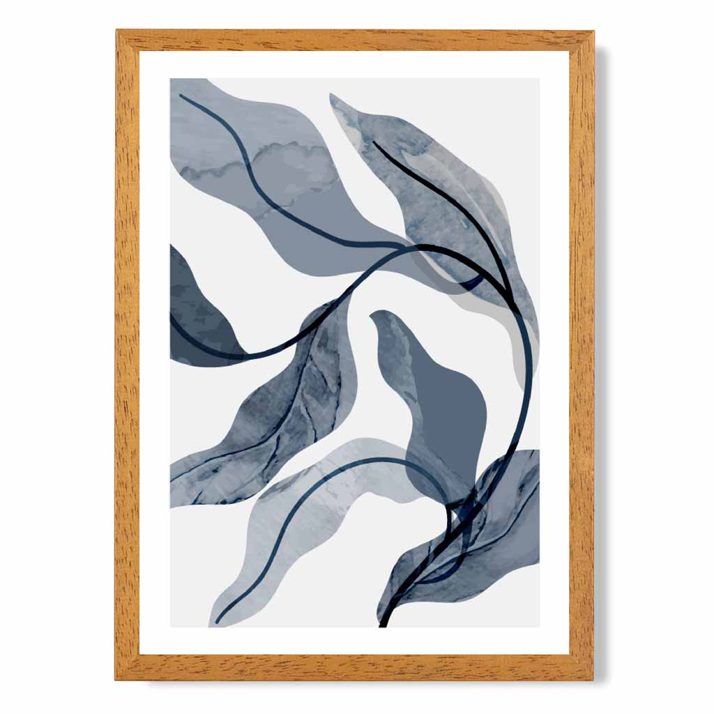 Abstract Painted Blue Leaves No 3 Art Print | Wall Art Plaza