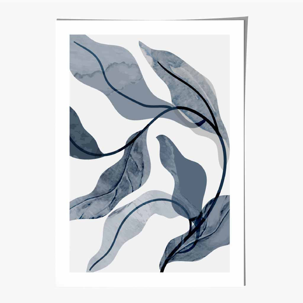 Abstract Painted Blue Leaves No 3 Art Print | Wall Art Plaza