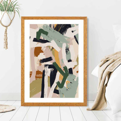 Abstract Painted Green, Beige Strokes No 1 Art Print | Wall Art Plaza