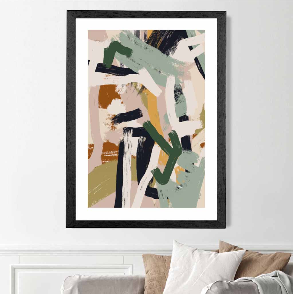 Abstract Painted Green, Beige Strokes No 1 Art Print | Wall Art Plaza