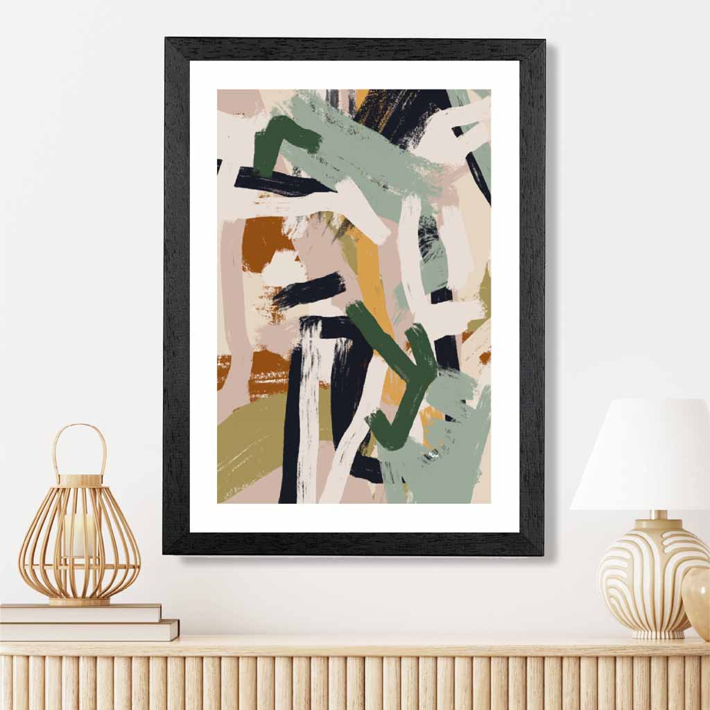 Abstract Painted Green, Beige Strokes No 1 Art Print | Wall Art Plaza