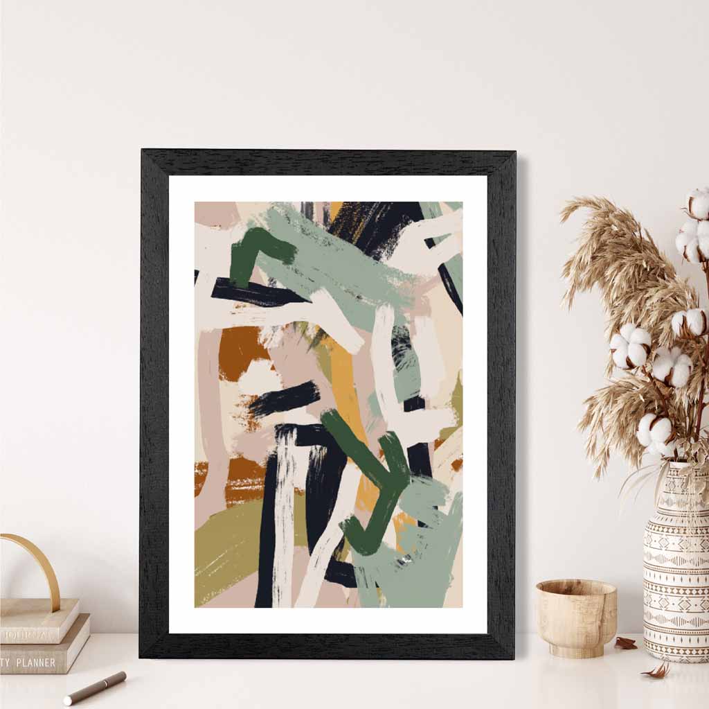 Abstract Painted Green, Beige Strokes No 1 Art Print | Wall Art Plaza