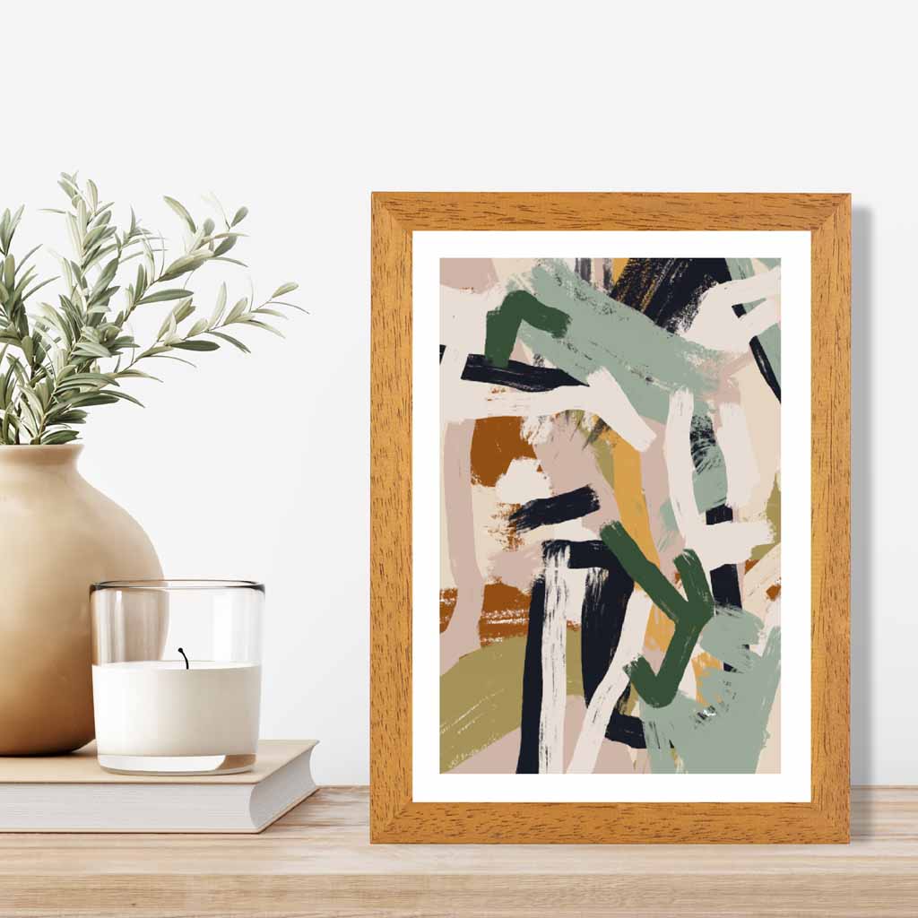 Abstract Painted Green, Beige Strokes No 1 Art Print | Wall Art Plaza