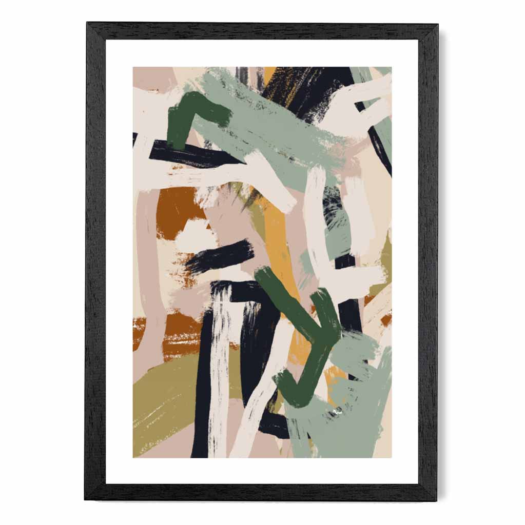 Abstract Painted Green, Beige Strokes No 1 Art Print | Wall Art Plaza