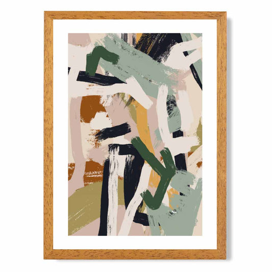 Abstract Painted Green, Beige Strokes No 1 Art Print | Wall Art Plaza