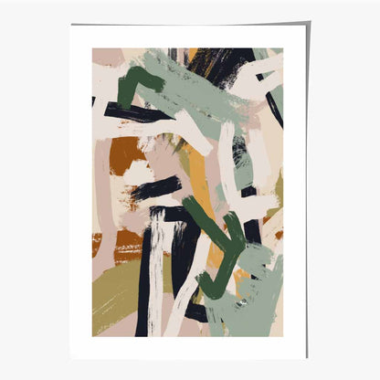 Abstract Painted Green, Beige Strokes No 1 Art Print | Wall Art Plaza