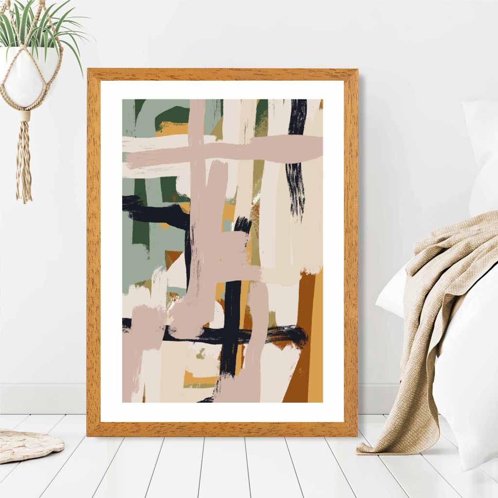 Abstract Painted Green, Beige Strokes No 2 Art Print | Wall Art Plaza