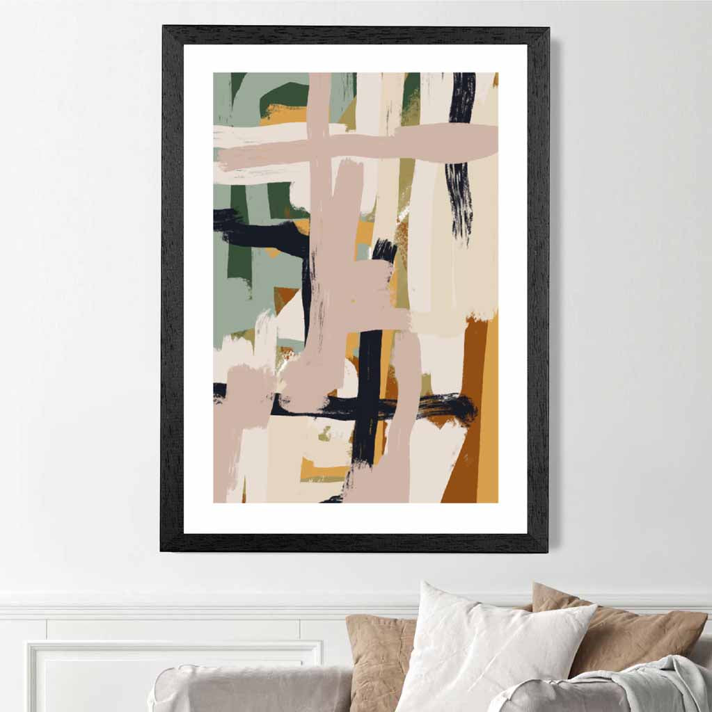 Abstract Painted Green, Beige Strokes No 2 Art Print | Wall Art Plaza